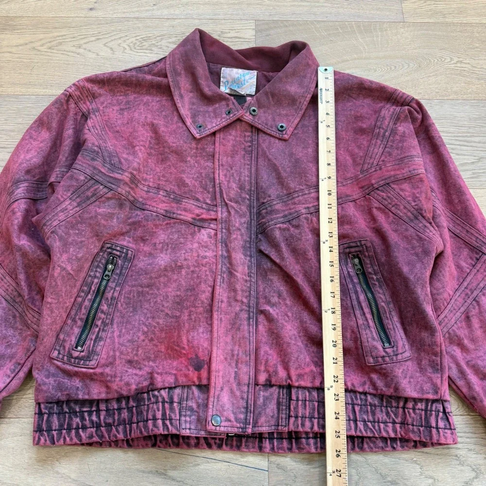 Vintage Rainbow West Acid Wash Cotton Bomber Jacket Burgundy Red XL Mens 80s 90s